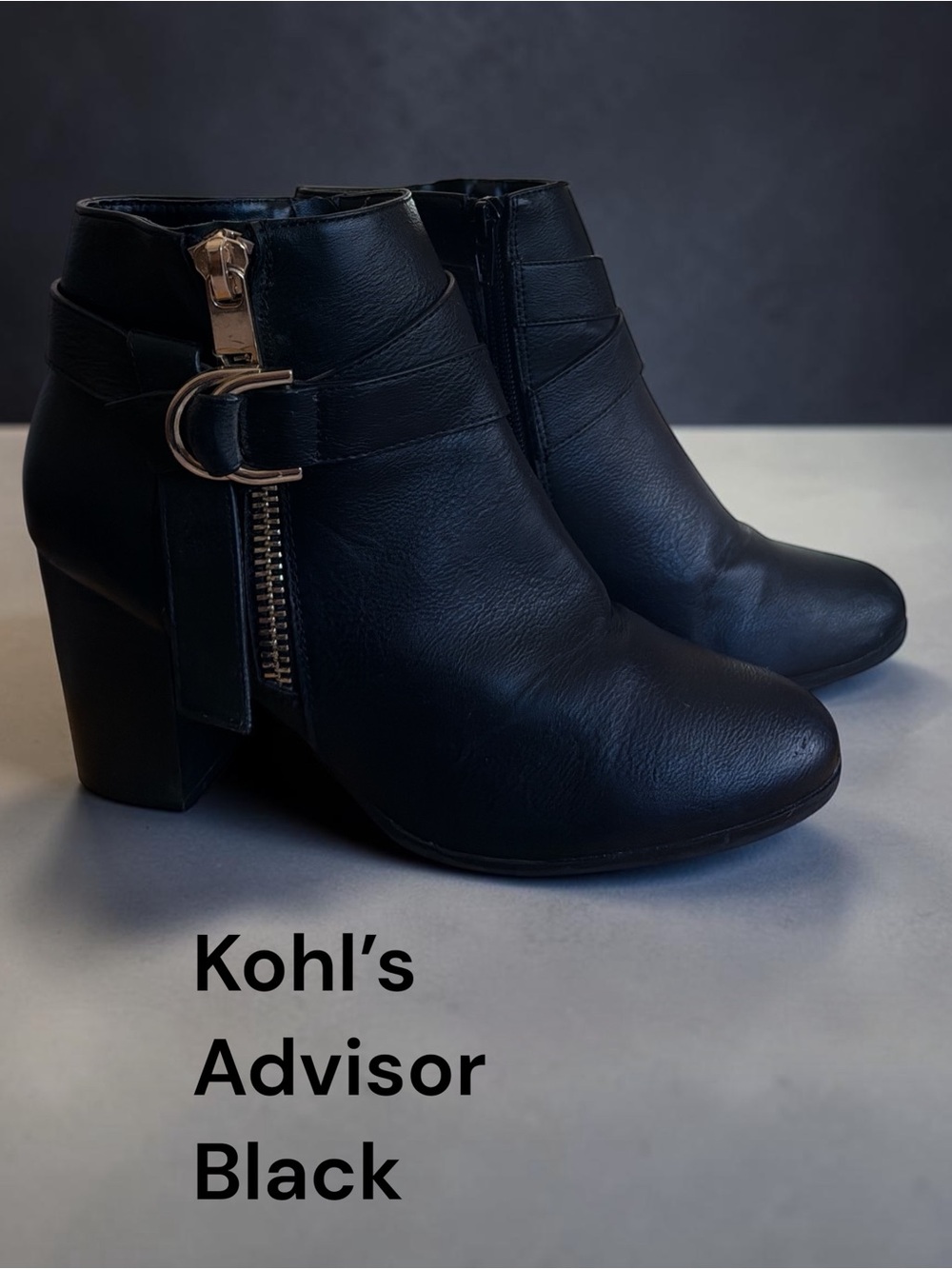 Kohl’s Apt. 9 Advisor Black Block Heel Ankle Boots Women’s 8.5M Side Zip Buckle